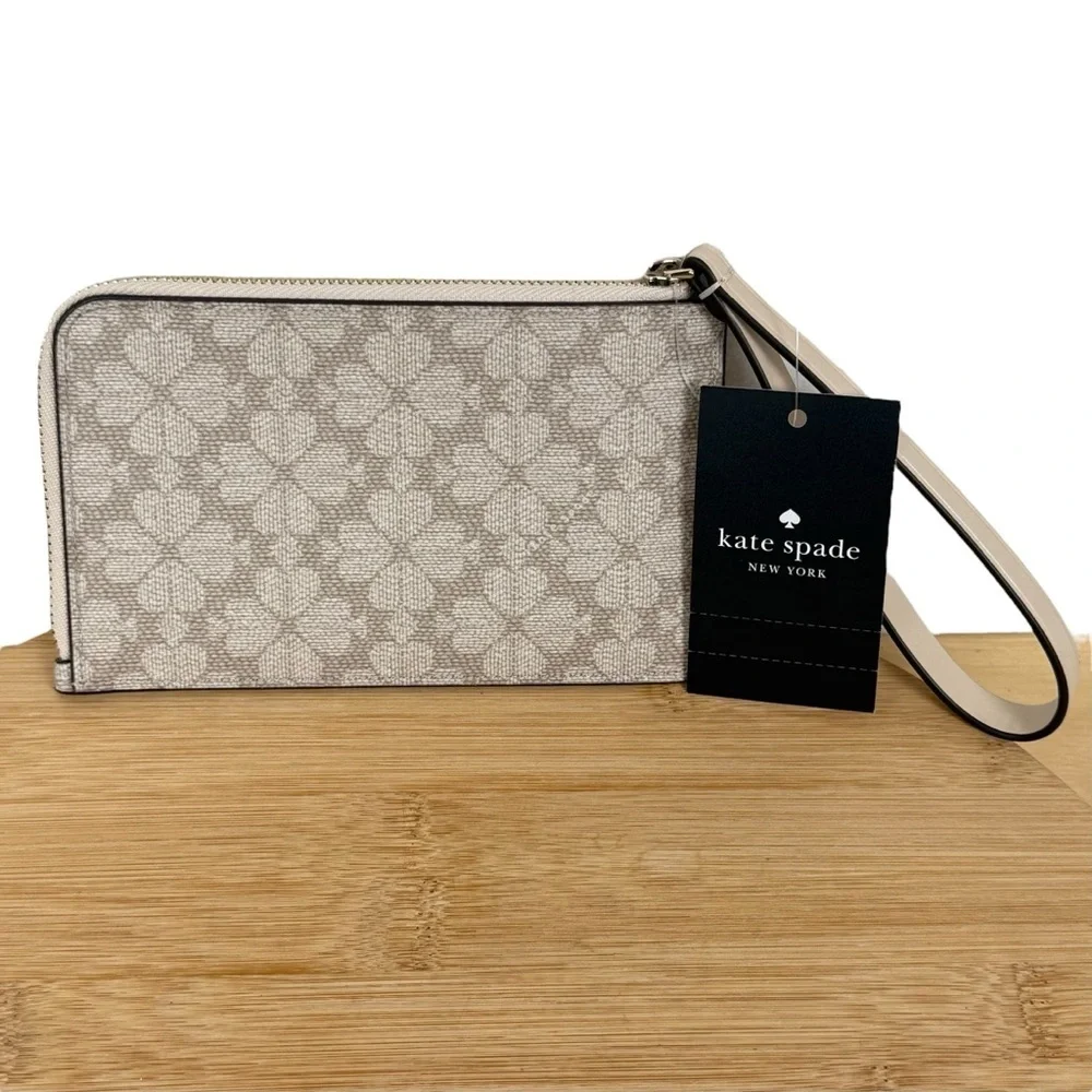 Kate Spade Lucy Small Zip Wristlet – Spade Flower Dark Beige KH614